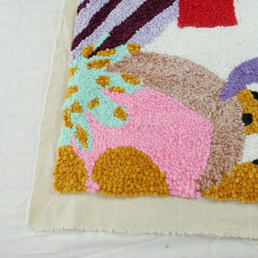 Handmade Punch Needle Abstract Fiber Art Textile Colorful Whimsical Wall Decor